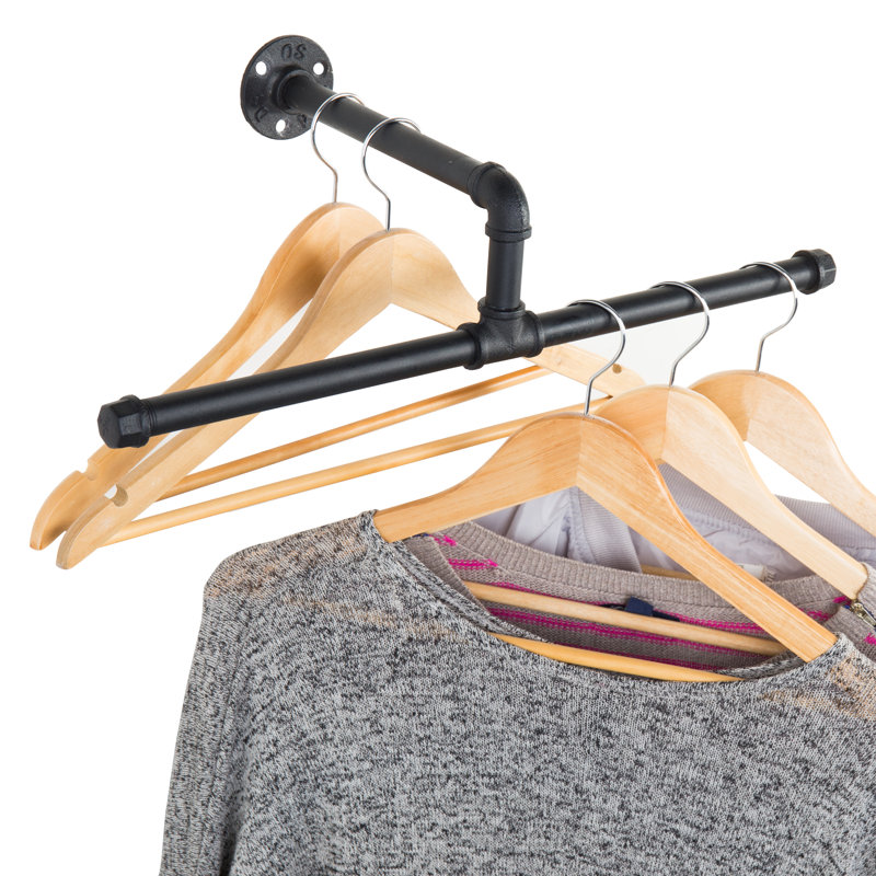 Symple Stuff Wall-Mounted T-Bar Pipe Hanging Clothing Rack Symple Stuff Wall-Mounted T-Bar Pipe Hanging Clothing Rack